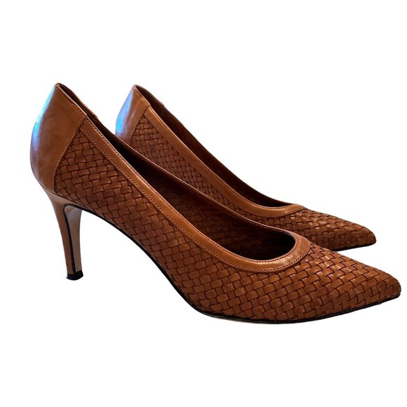 Floran's Shoes - Gorgeous Floran's Tan Woven Leather Pointed Toe Heels Size 39 or 9 9M